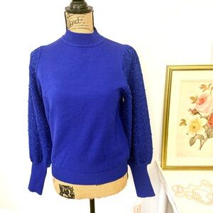 NWT 90s Style Nanette Lepore “Surf The Web” Blue Embellished Sweater Sz M